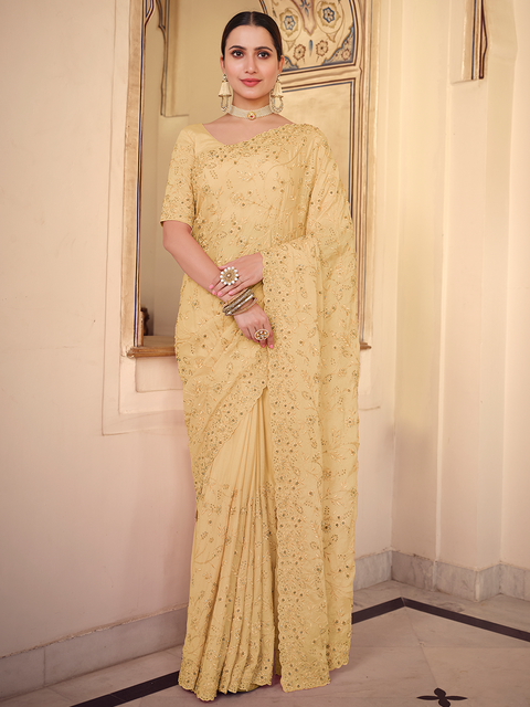 Yellow Chiffon Saree With Unstitched Blouse Clothsvilla Main image