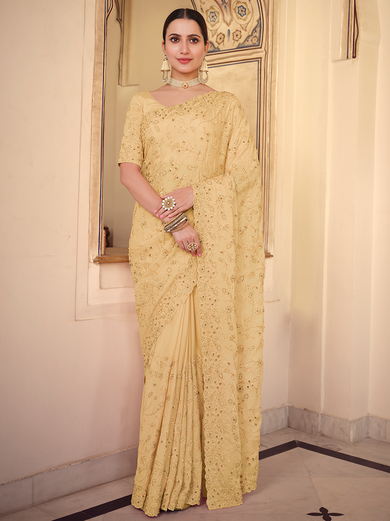 Yellow Chiffon Saree With Unstitched Blouse Clothsvilla