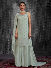 Load image into Gallery viewer, Classic Embroidered Green Georgette Stitched Kurta Set Clothsvilla