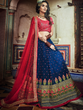 Load image into Gallery viewer, Dark Blue Embroidered Soft Net Semi Stitched Lehenga With Unstitched Blouse Clothsvilla