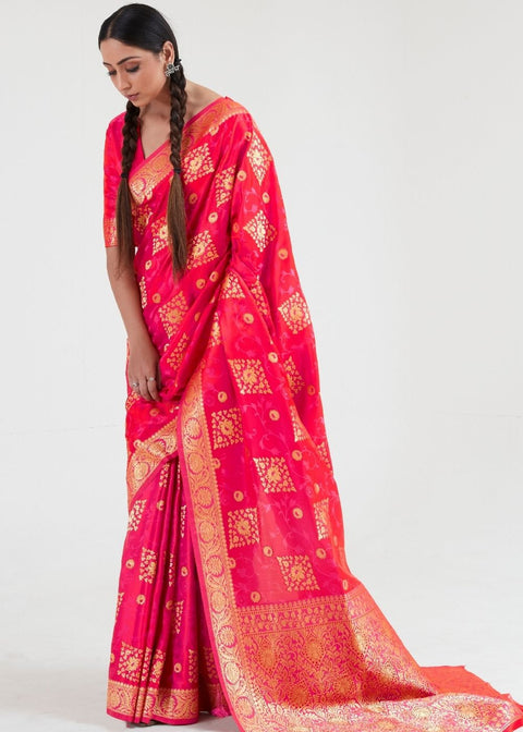 Tulip Pink Zari Woven Banarasi Silk Saree Clothsvilla Main image
