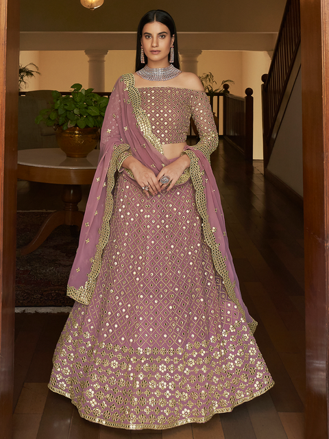 Purple Embroidered Georgette Semi Stitched Lehenga With Unstitched Blouse Clothsvilla Main image