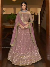 Load image into Gallery viewer, Purple Embroidered Georgette Semi Stitched Lehenga With Unstitched Blouse Clothsvilla