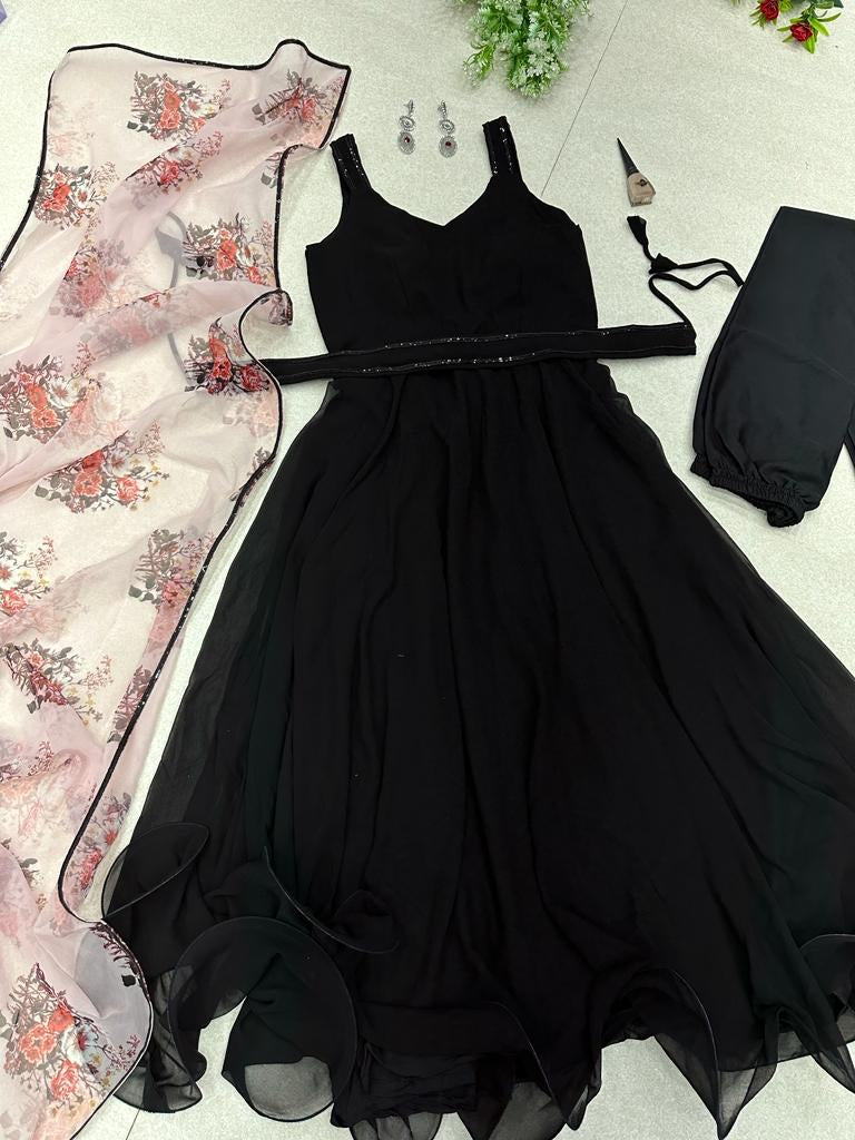 Black Color Marvelous Anarkali Gown With Belt Main image