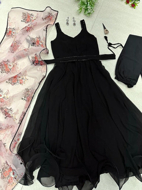 Black Color Marvelous Anarkali Gown With Belt Main image
