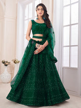 Load image into Gallery viewer, Green Soft Net Embroidered Semi Stitched Lehenga Choli Clothsvilla