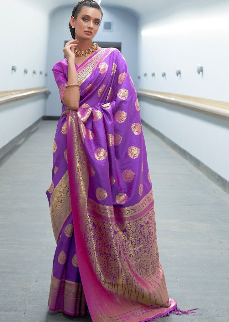 Royal Purple Woven Banarasi Silk Saree with overall Butti Clothsvilla