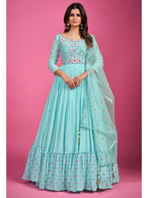 Load image into Gallery viewer, Blue Chinon Silk Embroidered Gown Clothsvilla