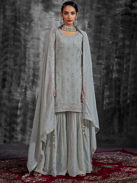 Grey Embroidered Partywear Stitched Kurta Set Clothsvilla Main image