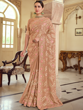 Load image into Gallery viewer, Brown Satin Georgette Saree With Unstitched Blouse Clothsvilla