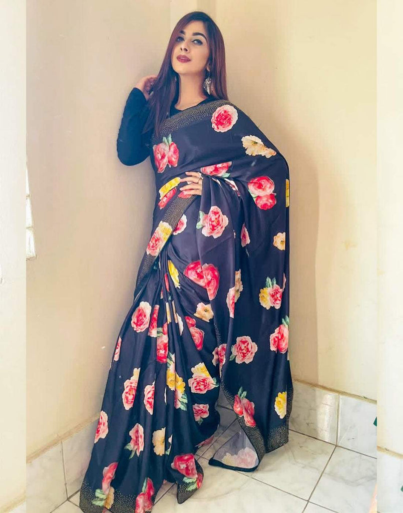 Handloom Silk Saree with Hand Paint and Golden Swarovski and Silk Blouse for Wedding ClothsVilla