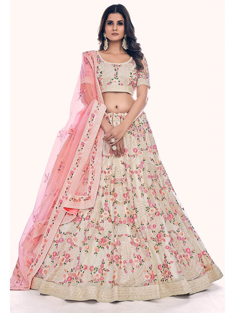 White Soft Net Embroidered Designer Lehenga Choli Clothsvilla Main image