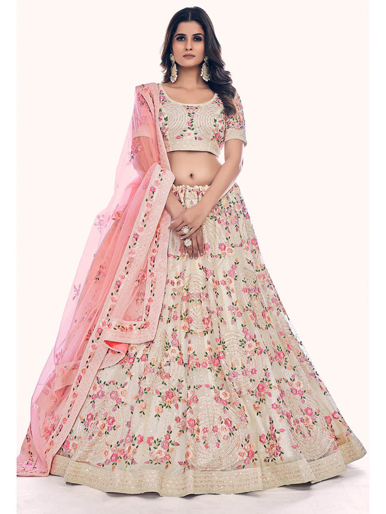 White Soft Net Embroidered Designer Lehenga Choli Clothsvilla