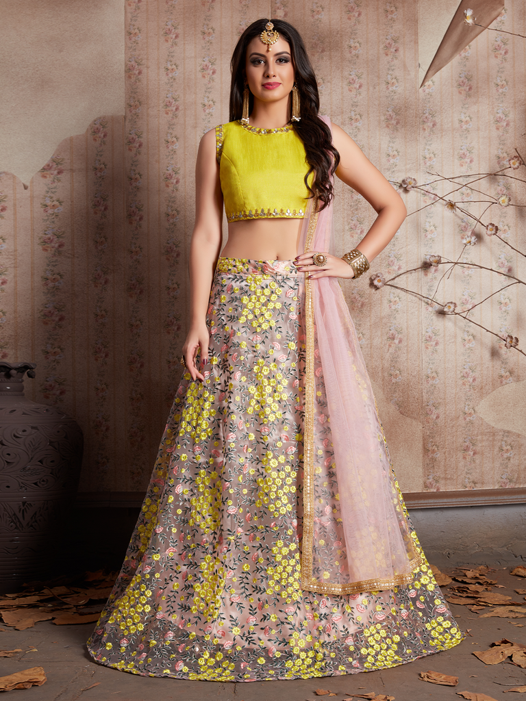 Peach Embroidered Semi Stitched Lehenga With Unstitched Blouse Clothsvilla