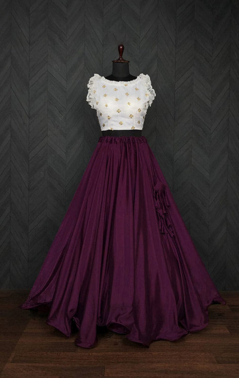 Party Wear Wine Color Sleeveless Lehenga With Blouse Main image