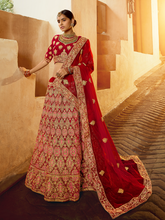 Load image into Gallery viewer, Red Velvet Semi Stitched Lehenga With Unstitched Blouse Clothsvilla