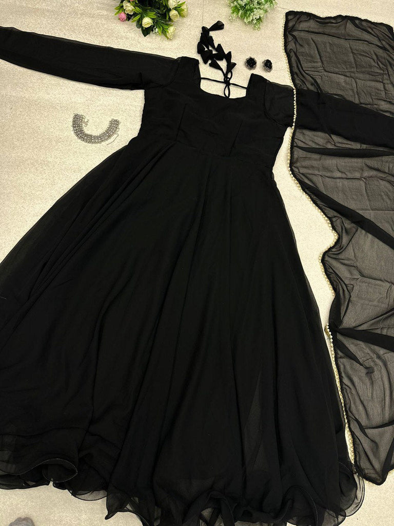 Good Looking Black Color Gown With Dupatta