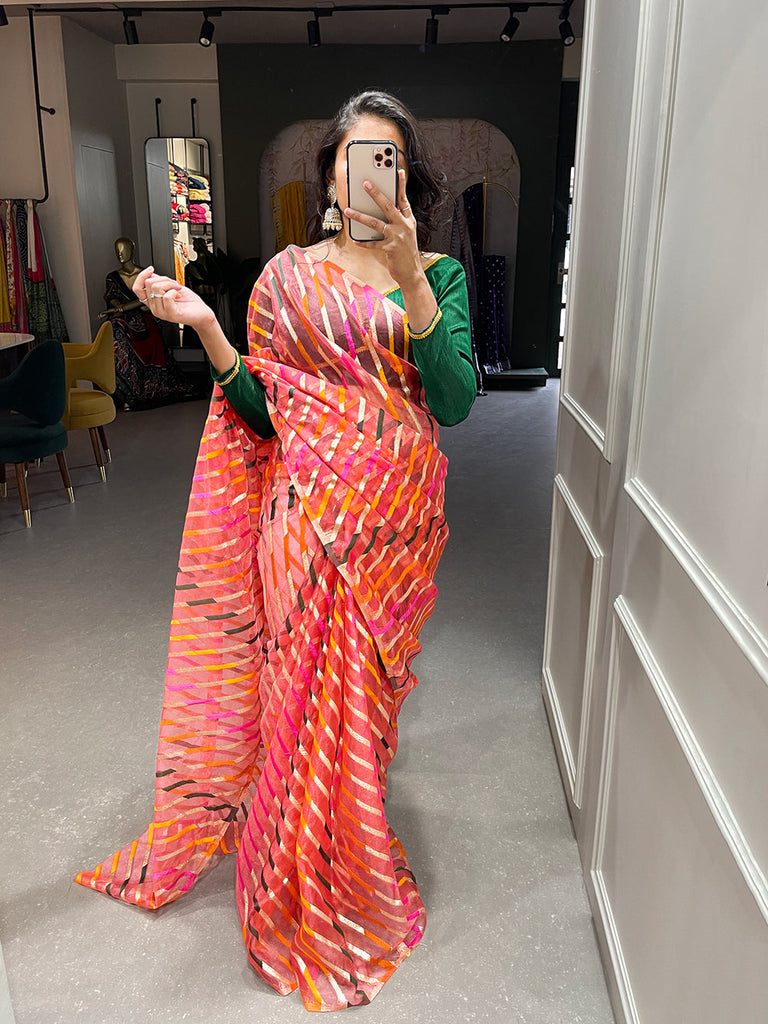 Pink Color Zari Weaving Work Organza Saree Clothsvilla