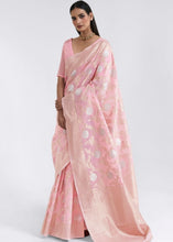 Load image into Gallery viewer, Rose Pink Zari Woven Linen Silk Saree Clothsvilla