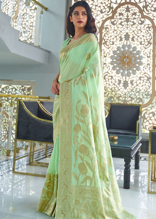Mint Green Zari Woven Designer Silk Saree Clothsvilla