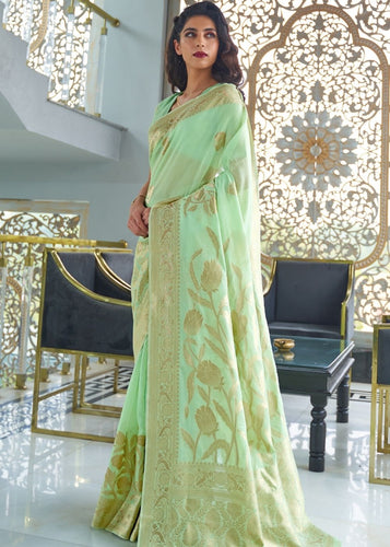 Mint Green Zari Woven Designer Silk Saree Clothsvilla