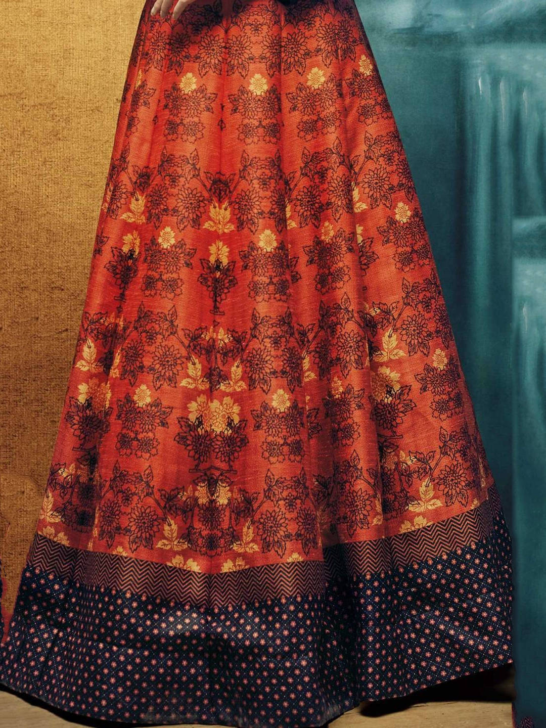 Orange and Black Color Partywear Silk Lehenga Choli ClothsVilla