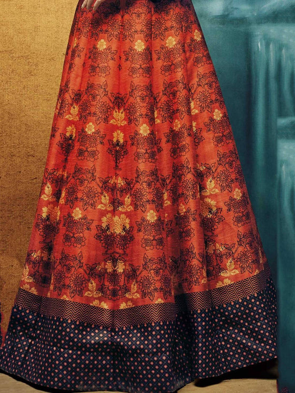 Orange and Black Color Partywear Silk Lehenga Choli ClothsVilla