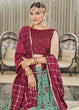 Load image into Gallery viewer, Green &amp; Maroon Multi Sequins &amp; Thread Wedding A Line Lehenga Clothsvilla