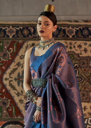 Royal Blue Copper Zari Handloom Weaving Silk Saree Clothsvilla