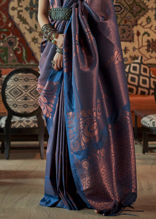 Royal Blue Copper Zari Handloom Weaving Silk Saree Clothsvilla