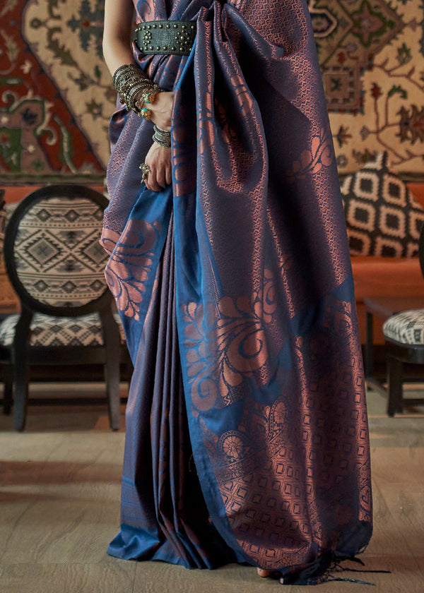 Royal Blue Copper Zari Handloom Weaving Silk Saree Clothsvilla