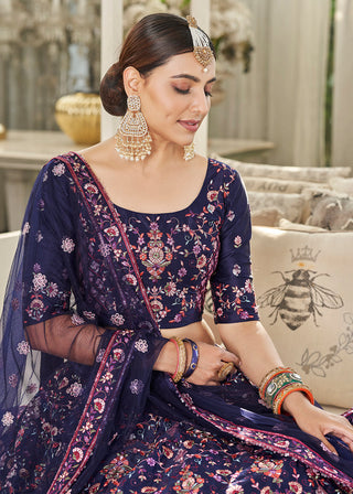 Navy Blue Multi Sequins & Thread Wedding A Line Lehenga Clothsvilla
