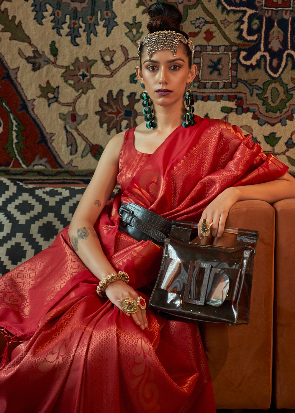 Rufous Red Copper Zari Handloom Weaving Silk Saree Clothsvilla