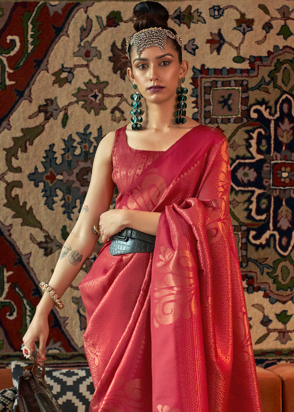 Rufous Red Copper Zari Handloom Weaving Silk Saree Clothsvilla