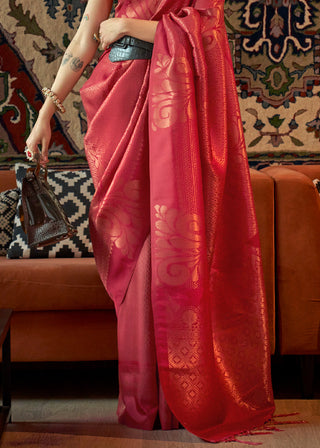Rufous Red Copper Zari Handloom Weaving Silk Saree Clothsvilla