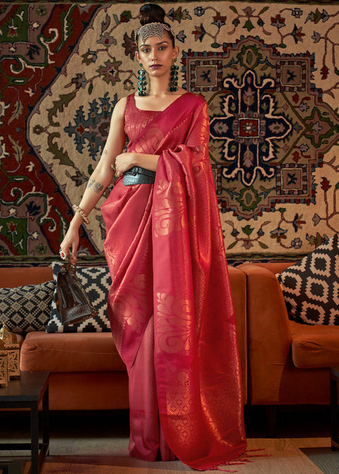Rufous Red Copper Zari Handloom Weaving Silk Saree Clothsvilla Main image