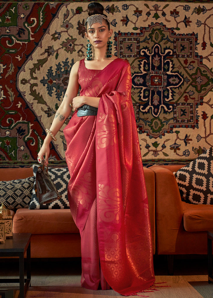 Rufous Red Copper Zari Handloom Weaving Silk Saree Clothsvilla