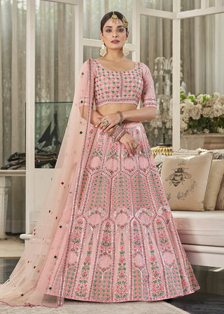 Pink Multi Sequins & Thread Wedding A Line Lehenga Clothsvilla