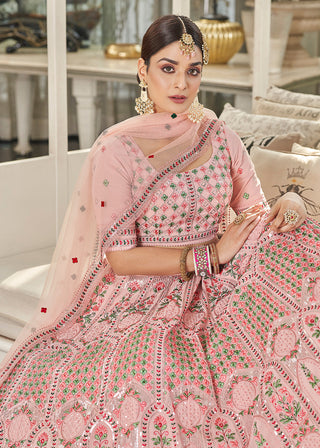 Pink Multi Sequins & Thread Wedding A Line Lehenga Clothsvilla