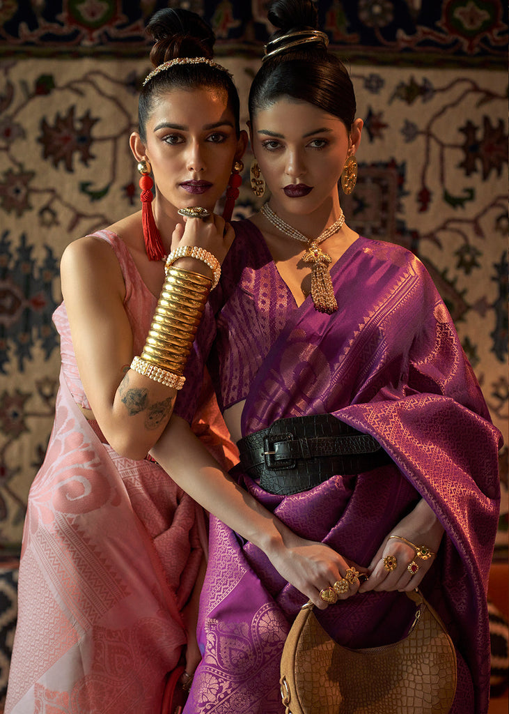 Chinese Purple Copper Zari Handloom Weaving Silk Saree Clothsvilla