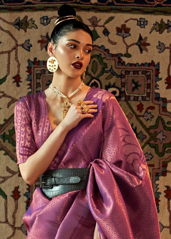 Chinese Purple Copper Zari Handloom Weaving Silk Saree Clothsvilla