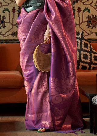 Chinese Purple Copper Zari Handloom Weaving Silk Saree Clothsvilla