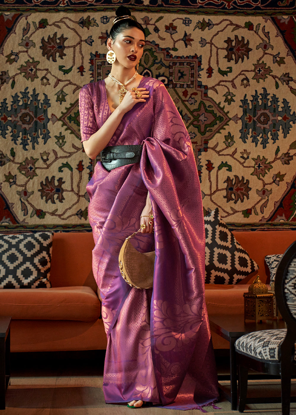 Chinese Purple Copper Zari Handloom Weaving Silk Saree Clothsvilla Main image
