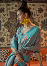 Load image into Gallery viewer, Tiffany Blue Copper Zari Handloom Weaving Silk Saree Clothsvilla