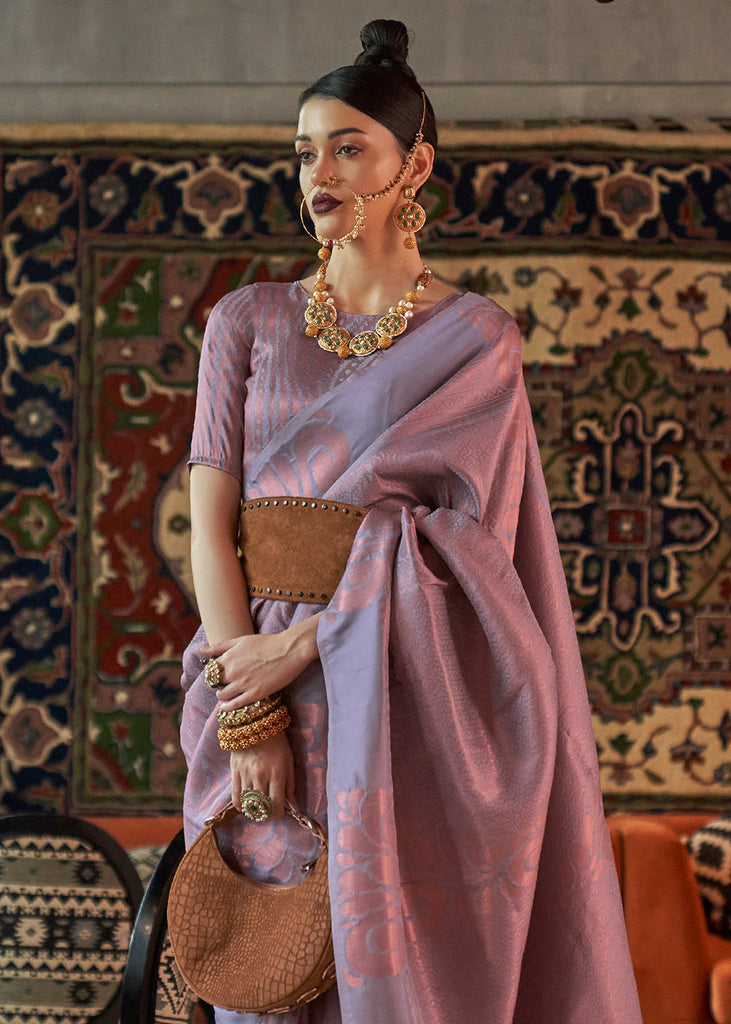 Flint Grey Copper Zari Handloom Weaving Silk Saree Clothsvilla