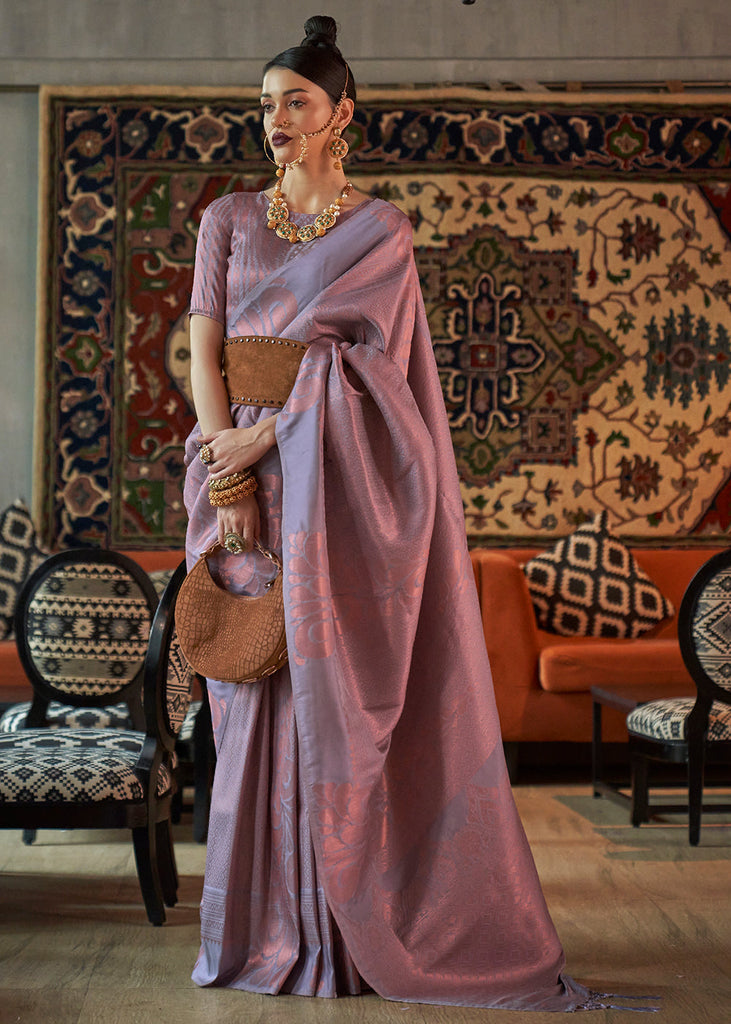 Flint Grey Copper Zari Handloom Weaving Silk Saree Clothsvilla