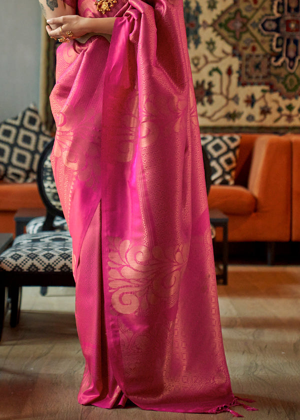 Hot Pink Copper Zari Handloom Weaving Silk Saree Clothsvilla