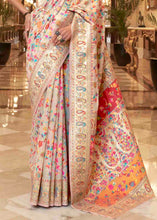 Load image into Gallery viewer, Parchment White Banarasi Jamawar Woven Silk Saree Clothsvilla