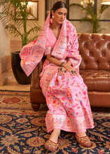 Load image into Gallery viewer, Carnation Pink Banarasi Jamawar Woven Silk Saree Clothsvilla