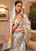 Load image into Gallery viewer, Pastel Blue Banarasi Jamawar Woven Silk Saree Clothsvilla